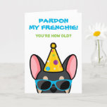 Funny Black Tan French Bulldog Frenchie Birthday C Karte<br><div class="desc">Wenn Sie jemanden kennen, der französische Bullhunde Lieben hat und einen guten Spaß hat, ist diese lustige Geburtstagskarte ideal, um sie an ihrem besonderen Tag zu schicken. Das Design zeigt eine Cartoon-Art-Abbildung eines schwarz-bräunlichen französischen Bulldoggen mit einem Party Hut und Sonnenbrille mit der Formulierung "Verzeihen Sie meine Franzosen! Du bist...</div>