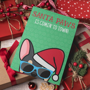 Funny Black Tan Frenchie Santa Paws Weihnachten Karte