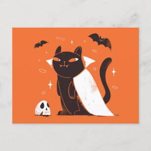 Funny Black Vampire Cat zu Halloween Postkarte