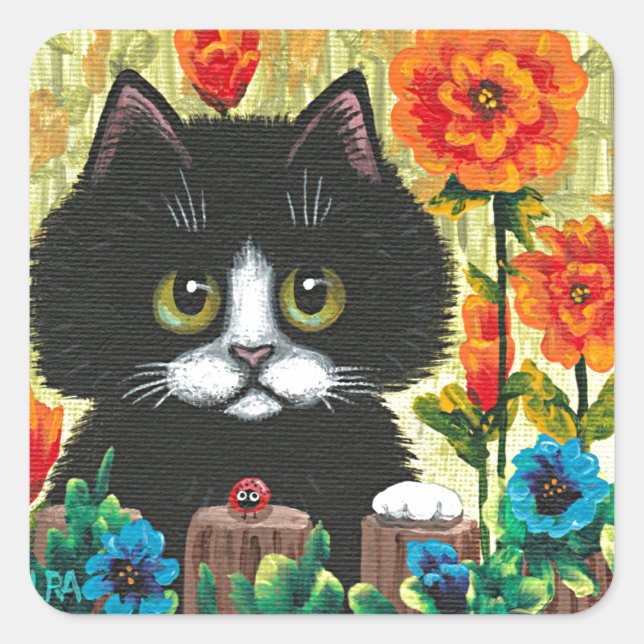 Funny Black White Cat Creationarts Sticker (Vorderseite)