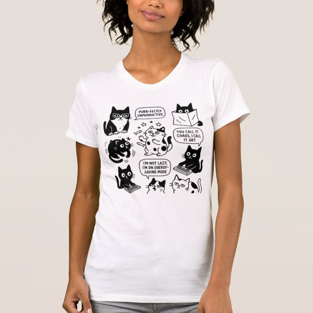 Funny Black & White Cat Pattern T - Shirt (Vorderseite)
