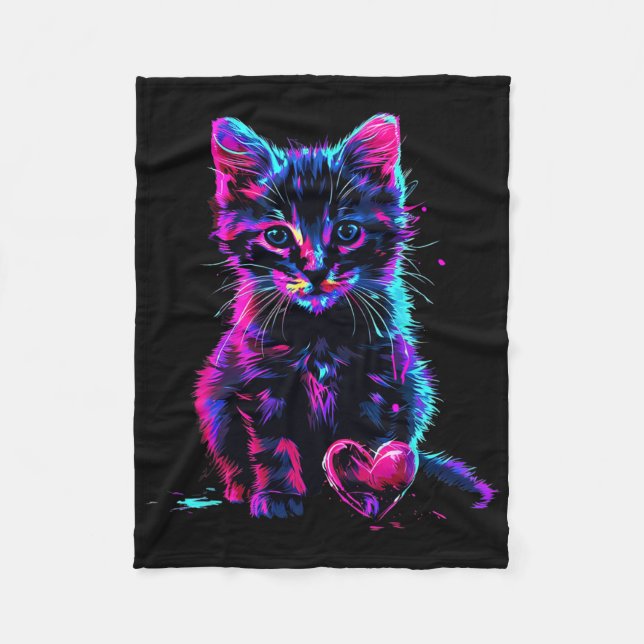 Funny Blacklight Glitch Art Cute Cat Kitten Valent Fleecedecke (Vorderseite)