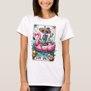Funny Bleibe Salty Flamingo Float Skeleton Tarot T-Shirt