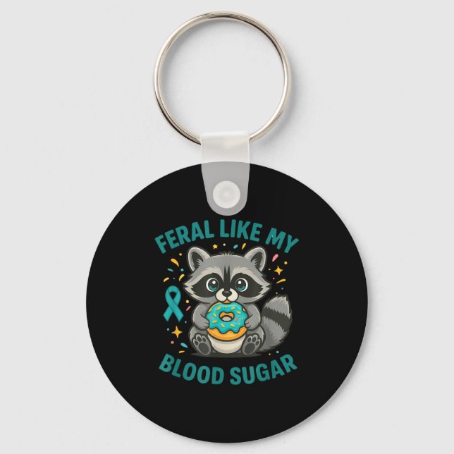 Funny Blood Sugar Raccoon Food Chaos Diabetes Fera Schlüsselanhänger (Vorderseite)