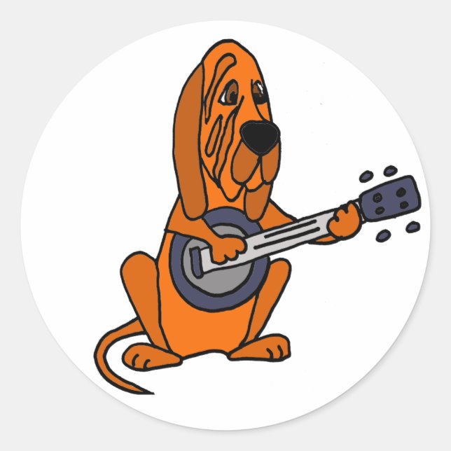 Funny Bloodhound spielt Banjo Runder Aufkleber (Vorderseite)