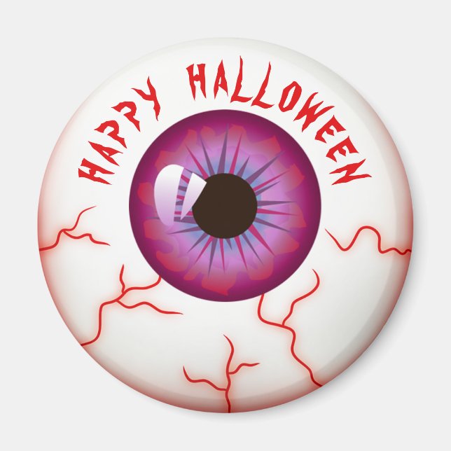Funny Bloodshot Eyeball Happy Halloween Magnet (Vorne)