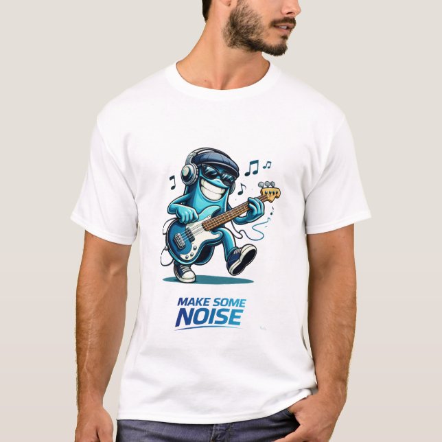 Funny Blue Bass Player Character Music  T-Shirt (Vorderseite)