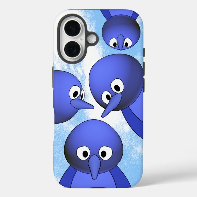 Funny Blue Birds Cartoon iPhone 16 Hülle (Rückseite)
