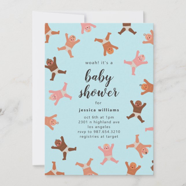 Funny Blue Boy Dusche von Babies Einladung (Vorderseite)