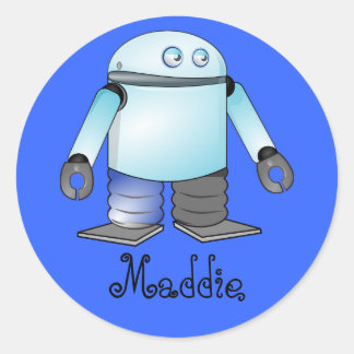 Funny Blue Cartoon Robot Runder Aufkleber