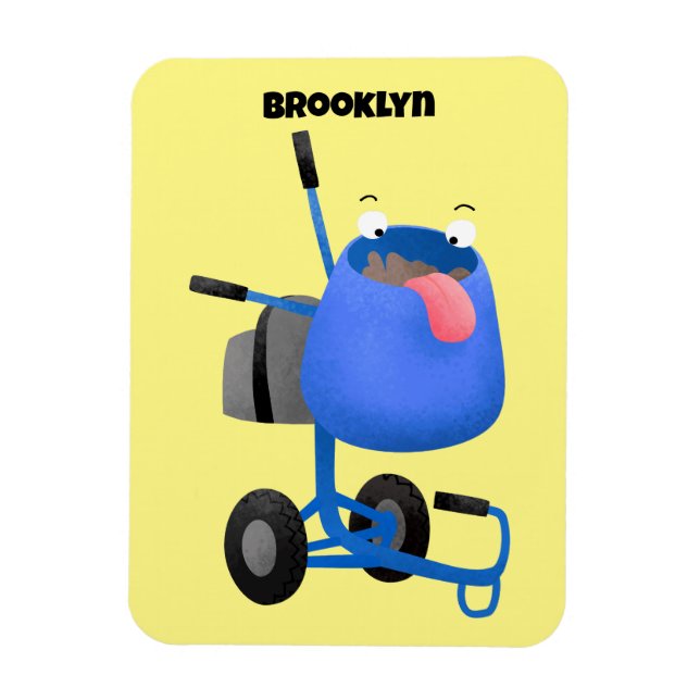Funny blue cement mixer cartoon illustration magnet (Vertikal)
