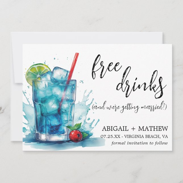 Funny Blue Cherry Cocktail Trendy Foto Wedding Save The Date (Vorderseite)