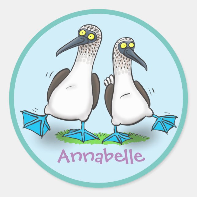 Funny Blue Footed Boobies tanzen Cartoon Runder Aufkleber (Vorderseite)
