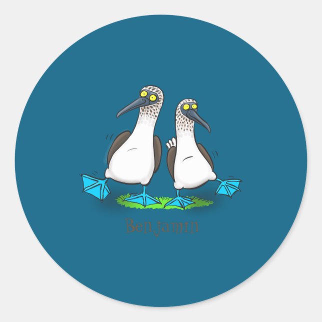 Funny Blue Footed Ies Cartoon Illustration  Runder Aufkleber (Vorderseite)