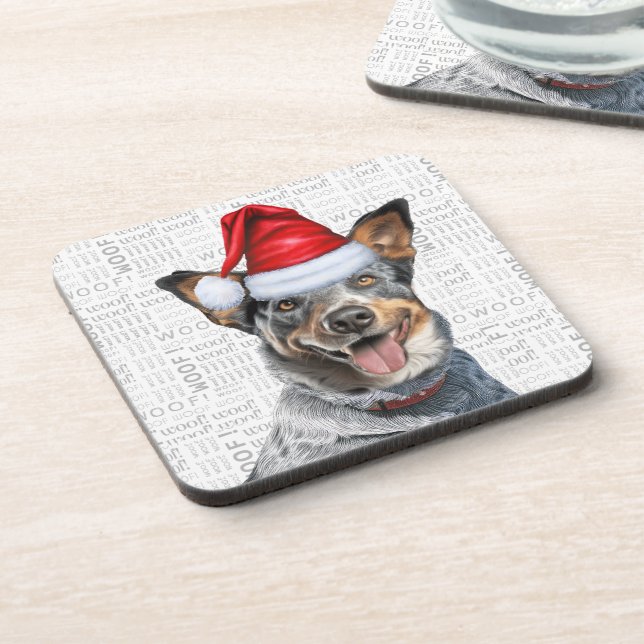 Funny Blue Heeler Dog Wine of Word Art Holiday Getränkeuntersetzer (Linke Seite)