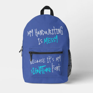 Funny Blue Messy Handwriting Backpack for Students Bedruckter Rucksack
