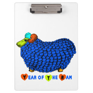 Funny Blue Ram Chinese Year Zodiac Clipboard Klemmbrett