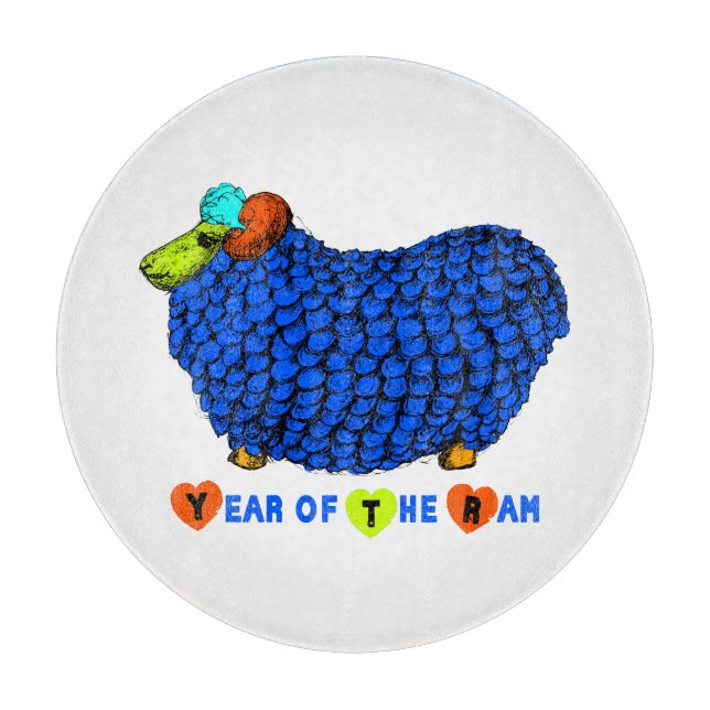 Funny Blue Ram Chinese Year Zodiac Cutting Board Schneidebrett (Vorderseite)