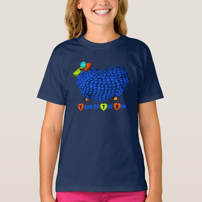 Funny Blue Ram Chinese Year Zodiac Girl T-Shirt (Vorderseite)