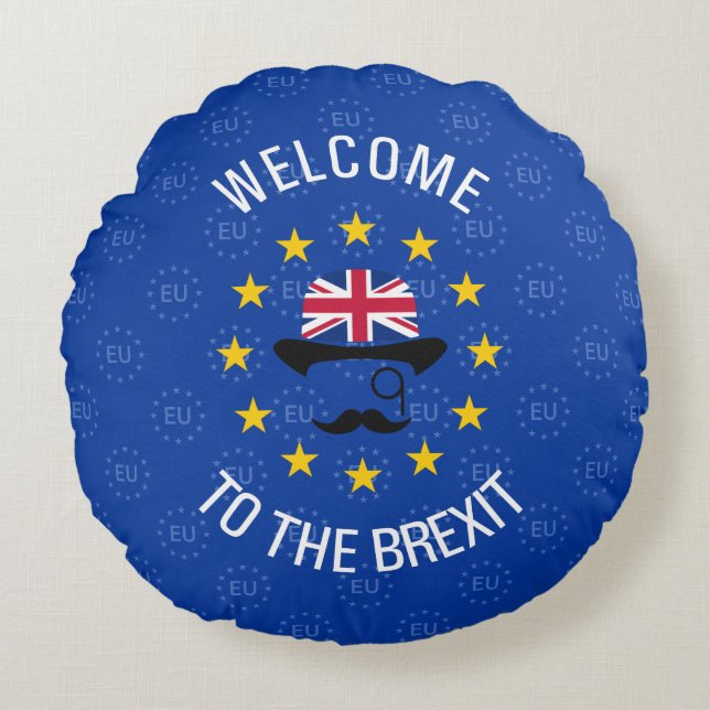 Funny Blue Yellow European Gewerkschaft Brexit Pub Rundes Kissen (Vorderseite)
