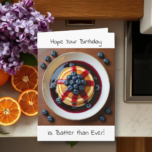 Funny Blueberry Pancakes Pun   Happy Birthday Karte