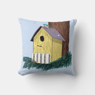 Funny Bluebird über Birdhouse Kissen