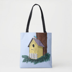 Funny Bluebird über Birdhouse Tasche