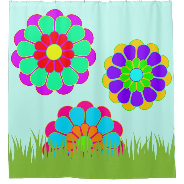 Funny Blume Power Bloom I II III + Ihre Idee Duschvorhang (Vorderseite)