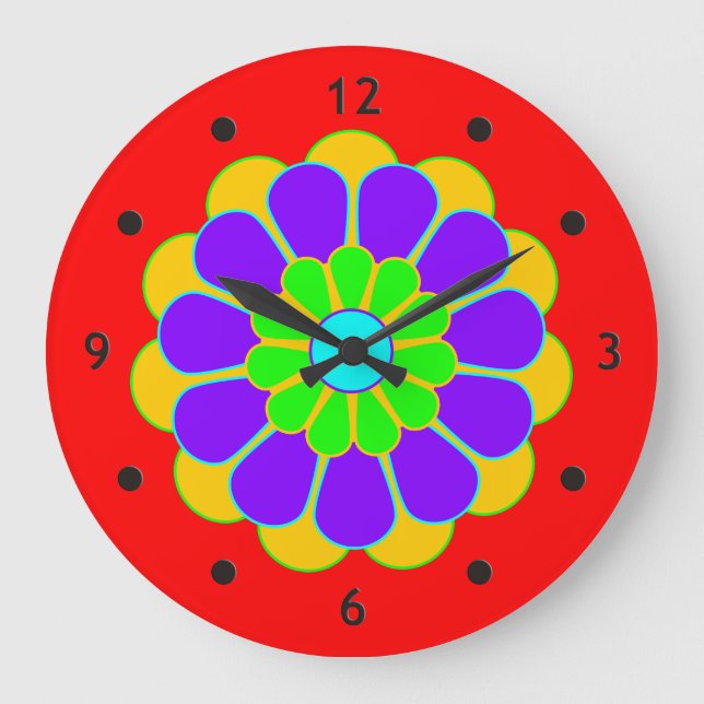 Funny Blume Power Bloom II Große Wanduhr (Vorderseite)