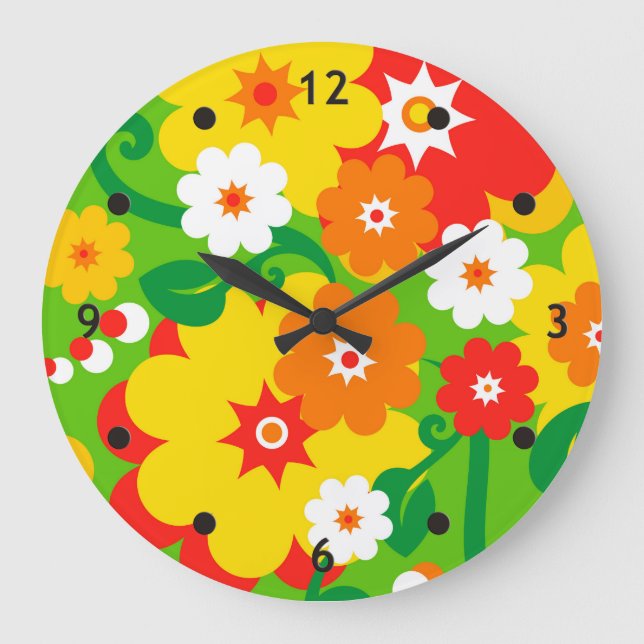 Funny Blume Power Wallpaper Große Wanduhr (Vorderseite)