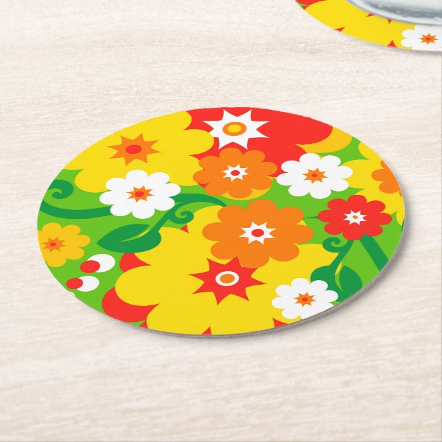 Funny Blume Power Wallpaper Runder Pappuntersetzer (Angewinkelt)
