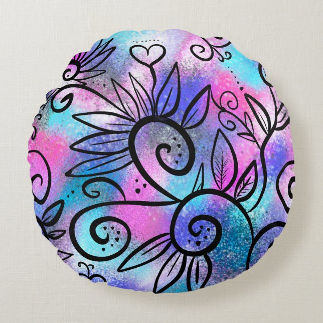 Funny Blumenart Rundes Kissen (Vorderseite)