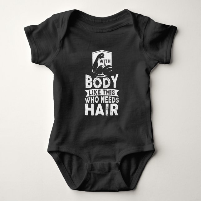 Funny Bodybuilder No Hair Bald Head Athlete Baby Strampler (Vorderseite)
