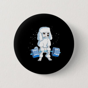Funny Bodybuilding Poodle Dog Weightlift Men Wo Button