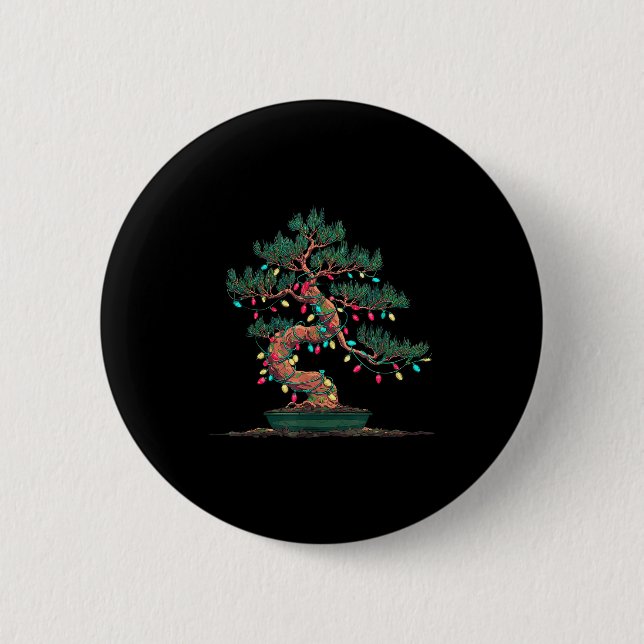 Funny Bonsai Tree Christmas Graphics Lights Lover  Button (Vorderseite)