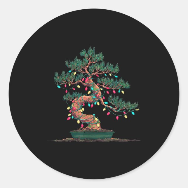 Funny Bonsai Tree Christmas Graphics Lights Lover  Runder Aufkleber (Vorderseite)