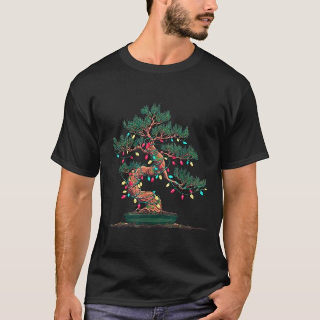 Funny Bonsai Tree Christmas Graphics Lights Lover  T-Shirt (Vorderseite)