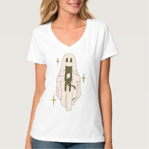 Funny Boo Ghost Holding Black Cat Halloween Spooky T-Shirt