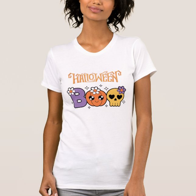 Funny Boo Halloween White &orang T-Shirt (Vorderseite)