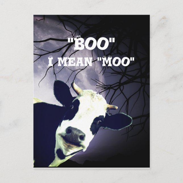Funny Boo I gemein Moo Cow Moon Halloween Card Postkarte (Vorderseite)