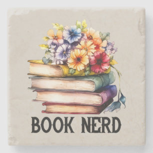 Funny book Nerd word art Steinuntersetzer