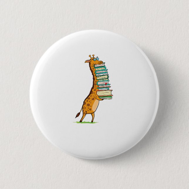 Funny Book Reading Giraffe I Liebe My Library Button (Vorderseite)