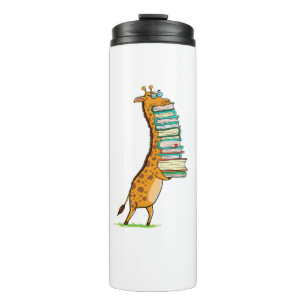 Funny Book Reading Giraffe I Liebe My Library Thermosbecher