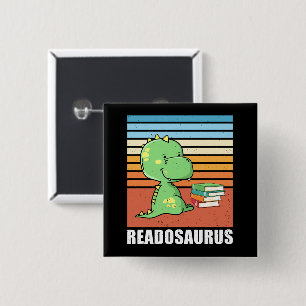 Funny Book Readosaurus Dinosaur Reading Dino Retro Button
