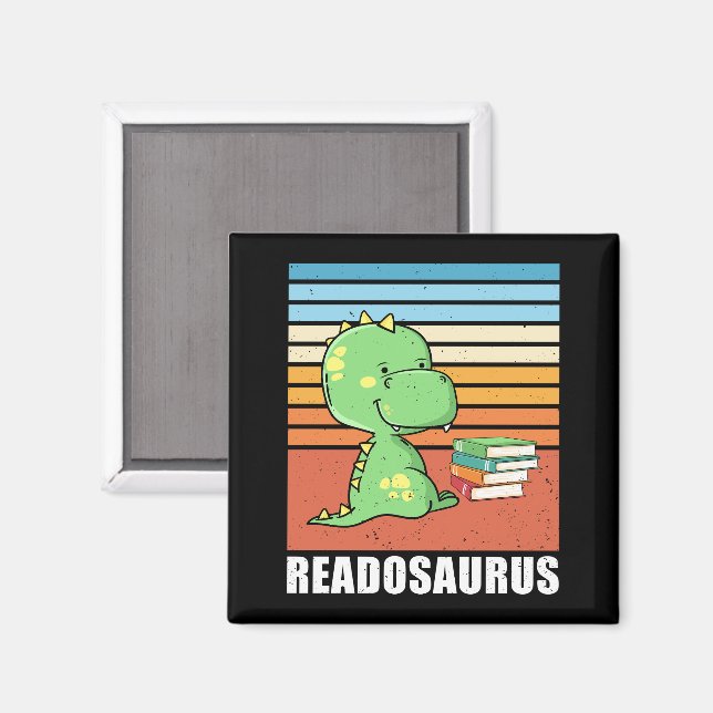 Funny Book Readosaurus Dinosaur Reading Dino Retro Magnet (Vorderseite/Rückseite)