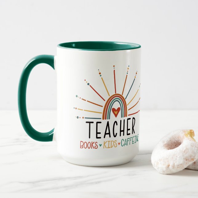 Funny Books Kids Coffeine Teacher Tasse (Mit Donut)