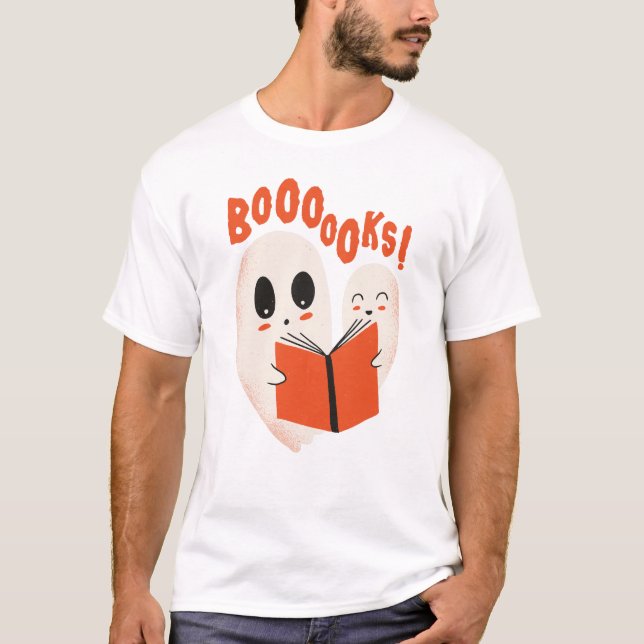 Funny Bookworm Ghost Halloween Costume Boooooks T-Shirt (Vorderseite)