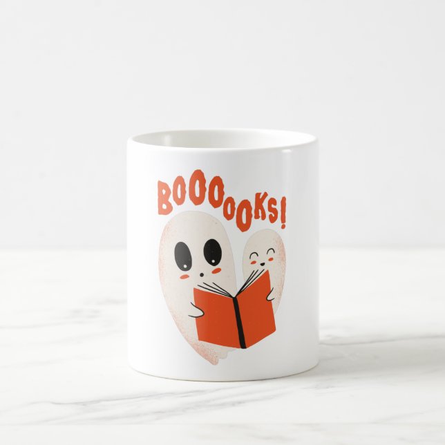 Funny Bookworm Ghost Halloween Kaffeetasse (Mittel)