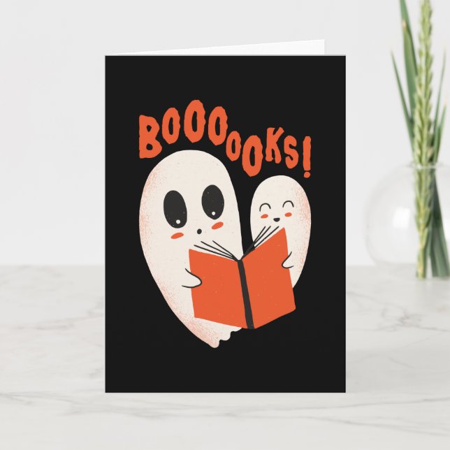 Funny Bookworm Ghost Halloween Karte (Vorderseite)