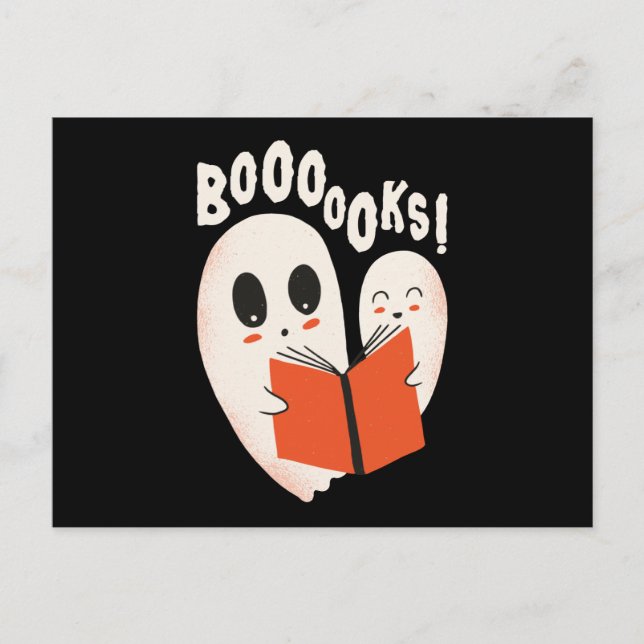 Funny Bookworm Ghost Halloween Postkarte (Vorderseite)